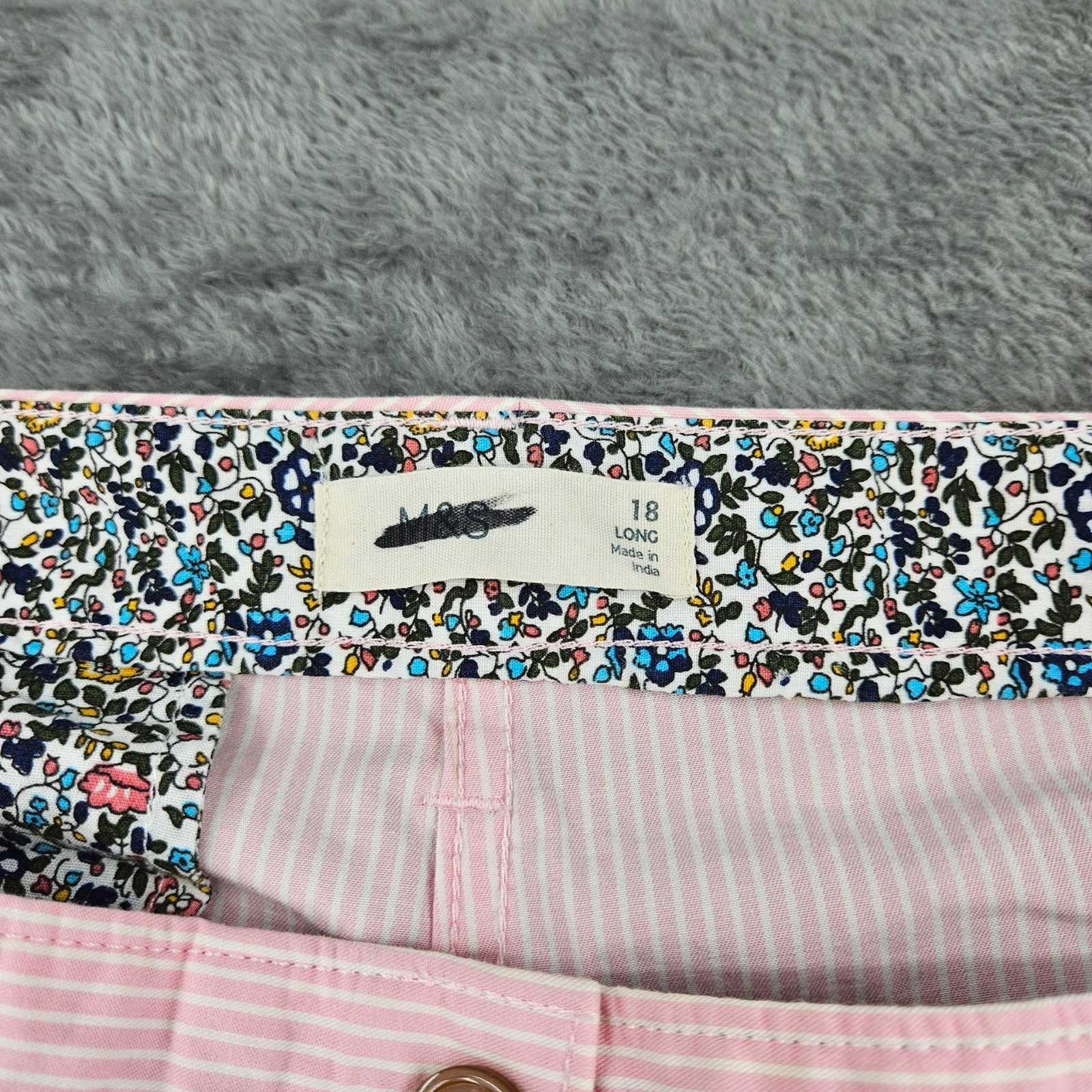 M&S Womens Pink Stripe Chino Trousers UK 18 Long Cotton Stretch Smart Casual image 4