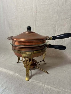 Copper chafing dish with brass pedestal stand