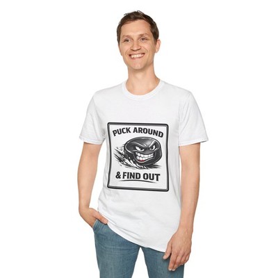 Unisex Softstyle T-Shirt Hockey Puck Face Skid Marks Angry Cartoon Sports Humor