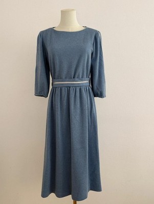 Vintage C&A Kleid West Germany Angora Midi Blau 80s Dress S/M