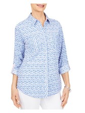 FOXCROFT Womens Pocketed  Roll-tab Sleeve Collared Button Up Top