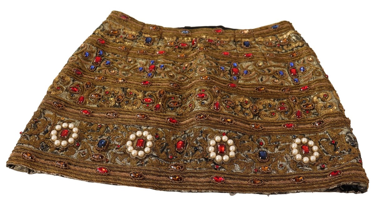 【VIP価格】DOLCE & GABBANA Gold High Waist Mini Skirt Dolce & Gabbana Gold Embellished High Waist Mini Women's