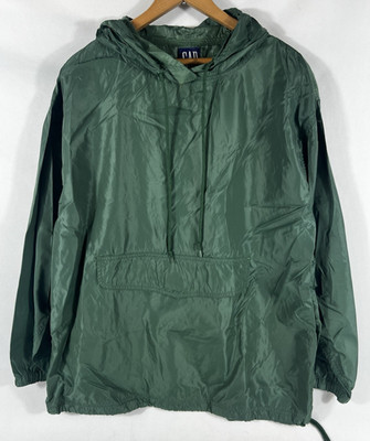 Vtg 90s GAP Anorak Pullover Jacket Windbreaker Green Nylon Sz XL Hoodie Gorpcore