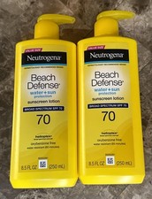 Neutrogena Beach Defense Sunscreen Lotion SPF 70, 8.5 oz Lot Of 2 Exp. 12/26