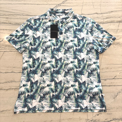 7 Diamonds Men's Rue 4-Way Stretch S/S Polo Shirt - Large Floral Green NWT $79