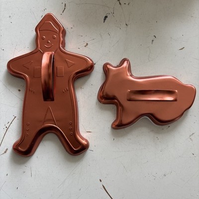 Vintage Pair Christmas Copper Cookie Cutters Ginger Bread Man Bunny Rabbit