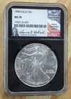 1998 $1 AMERICAN SILVER EAGLE NGC MS70 ANNA CABRAL SIGNED FLAG LABEL FREE SHIP
