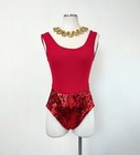 Vintage Ice Capades Showgirl Burlesque Circus Red Sequin Dance Costume Bodysuit