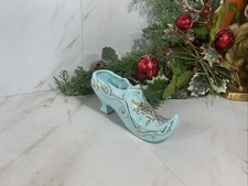 Vintage Ceramic Victorian Shoe Boot Figurine  Baby Blue  Gold Floral Design 