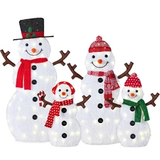 4-Piece 2D Lighted Snowman Family Outdoor Yard Decor W/ 160 Twinkling LED Lights