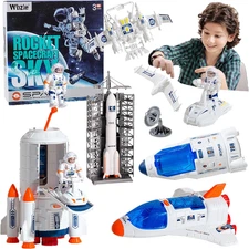 Space Shuttle Toys Set with Light and Sound, Rocket Ship Toy Playset with Spray 