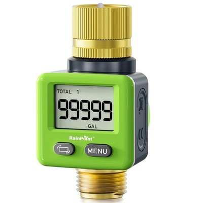 RAINPOINT Water Flow Meter, ±5% Accuracy, Pure Brass Inlet & Outlet Water Meter,