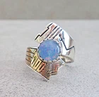 Vtg Roderick Marilyn TENORIO KEWA Black OPAL 14K GOLD Sterling RING Sz 7 Incised