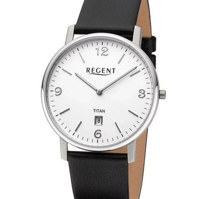 Regent F-1449 Titan Herrenuhr 39mm Lederarmband Datum Quarzuhr Leicht