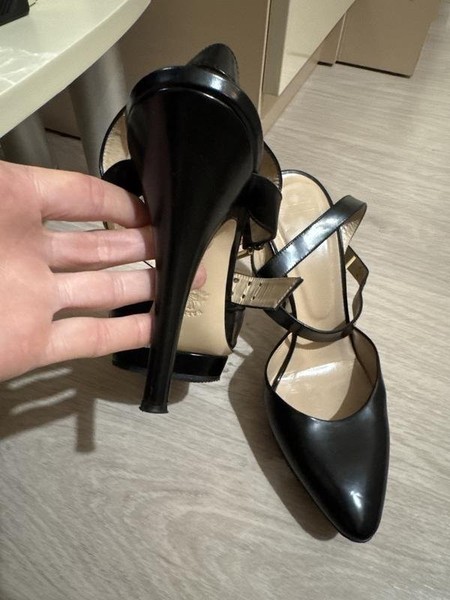 Women Heels Black Leather 38 #430K