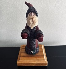 Vintage Folk Art Decor Primitive Red Robe Santa Claus Handmade Figure Clay Wood