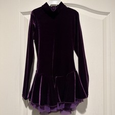 Mondor Purple Velvet Ice Skating Dress Girls Size 6X 7 Long Sleeve Skirted Mock