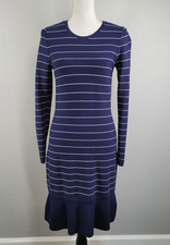 MMK Michael Kors Dress Womens Size MEDIUM Blue Stripe Long Sleeve Stretch Knit
