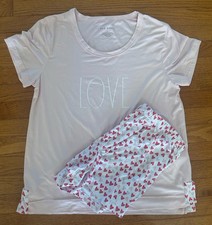 Rae Dunn Pajama Set Women  s Size L Pink Love Short Sleeve Shorts Valentines Day