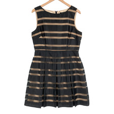 Tahari Arthur S. Levine Fit & Flare Dress 12P Petite Womens Black Nude Striped