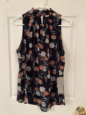Daniel Rainn Top Womens M Blue Floral Sleeveless Blouse Tank Flowy Boho