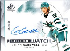 2024-25 SP Authentic ETHAN CARDWELL #187 Future Watch Horizontal #/599 Sharks