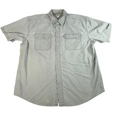 LL Bean Mens Short Sleeve Button Up Shirt Khaki Cotton Size L