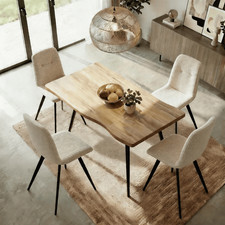 Solid Wood Dining Table & Chairs Set 80 120 140cm 2 4 6 Seater Off White Beige