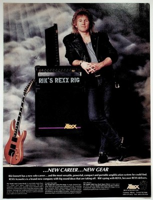 Rexx Acoustics 1980s Vintage Print Ad Rik Emmett Guitar Amplifier