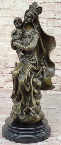 Virgen María Niño Jesús Cristianismo Arte Católico Firmado Original Estatua de Bronce - Imagen 3 de 10