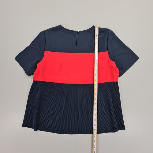 Tommy Hilfiger Womens Top Navy Red 6 UK Pleated Hem Short Sleeve Blouse Top - Picture 9 of 11