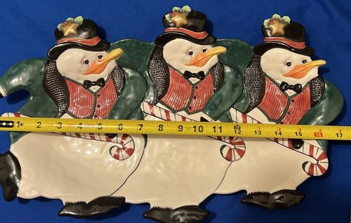 Fitz and Floyd Schneegeschäft Servierteller Pinguin Weihnachten Süßigkeitenrohr 17x11 - Bild 6 von 7