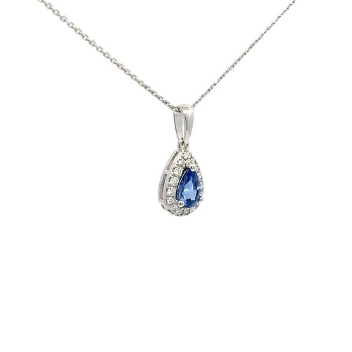 0.60 Total Carat Sapphire & Diamond Pendant Necklace, 14K White gold - 第 2/4 張圖片