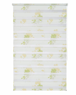 Klemmfix Doppelrollo Klemmrollo Duo Easyfix Rollo Blumen Muster grün-weiß 