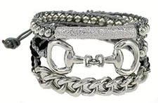 4031651 Snaffle Bit Leather Chain Combination Wrap Bracelet Western Stirrups