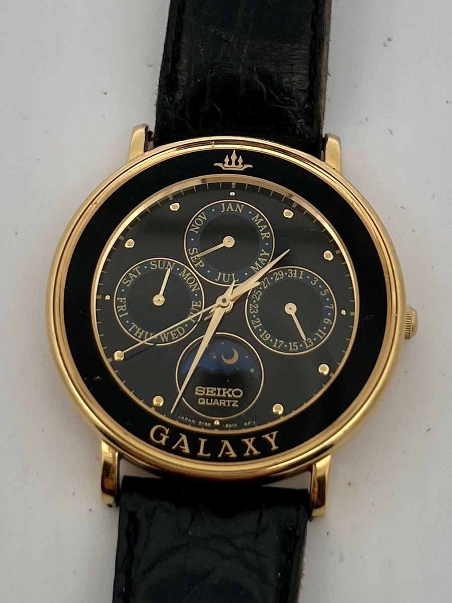 Seiko Galaxy Triple Date Moon Phase Gold Plated Quartz Watch 5Y88