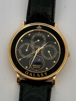 Seiko Galaxy Triple Date Moon Phase Gold Plated Quartz Watch 5Y88