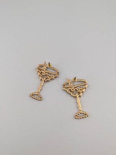 Gold Tone Large Multicolor Glass Rhinestone Cocktail Drink Pierced Earrings - Picture 8 of 9
