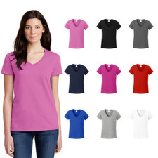 Gildan 5V00L Womens V-Neck Tee Basic Cotton Blank Solid Short Sleeve T-Shirt Top