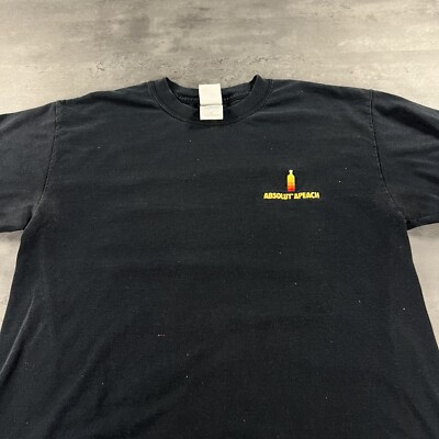 Vintage Absolute Vodka Shirt Adult Medium Black Faded Peach Liquor Promo RARE
