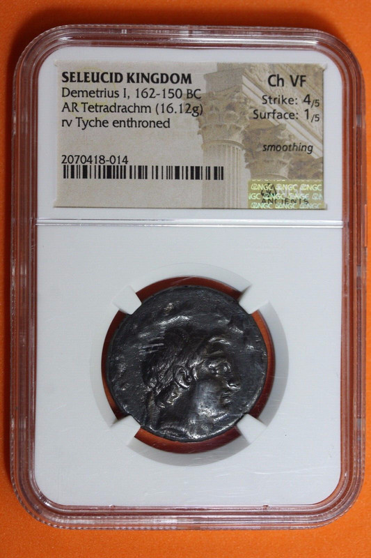Seleucid Kingdom NGC Ch VF Demetrius I, 162-150 BC AR Tetradrachm #B38405