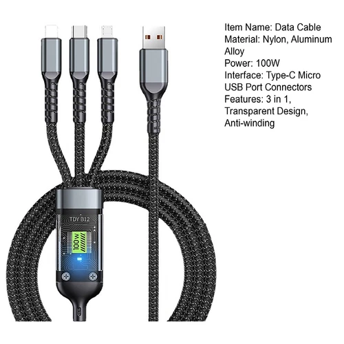 Cavo di Ricarica Super Veloce 3 in 1 Luminoso Trasparente, Cavo USB Ricarica Rapida - Foto 9 di 21