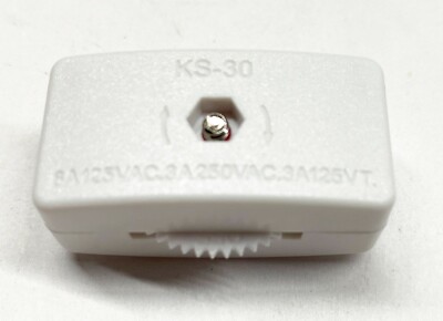 Inline Cord Switch White for 16/2 or 18/2 Flat Electric Wire Cord SPT-2 
