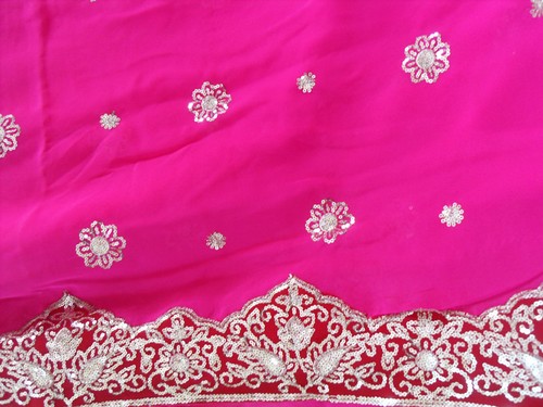 Deep Pink Saree Sari Bridal Indian Pakistani Designer Sequin Bollywood Kaftan NW - Picture 5 of 6