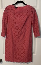 Talbots Sheath Dress Size 2 Petite Pink Eyelet 3/4 Sleeve Lined Career Party