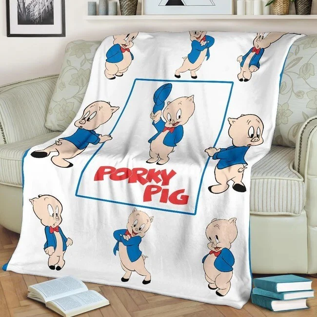 Porky Pig Blanket, Looney Tunes Cartoon Fleece, Sherpa Blanket Gifts for Kids
