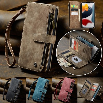 Leather Wallet Zipper Flip Case For Samsung S24 S23 S22 Ultra S21 S20 FE Cover