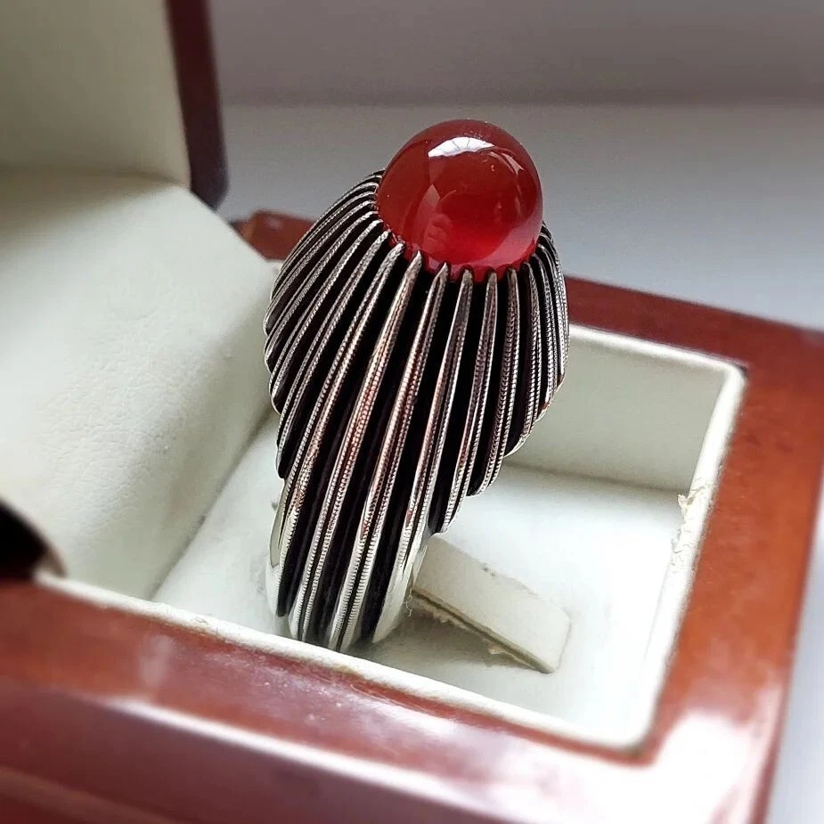 Blood Red Yemani Akik Fine Silver Ring Yamani Akik Xmas Gift Yamni