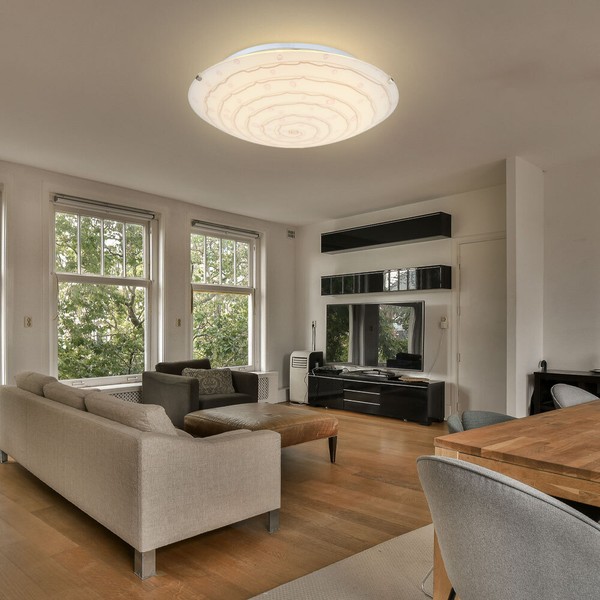 Flurleuchte Wohnzimmerlampe Deckenleuchte Led Glas Gemustert Dekorsteine Chrom-image