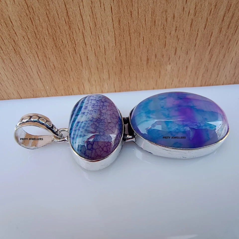 Purple Dragon Veins Agate Pendent, Handmade 2.36″ Inch Silver Plated Pendent - Image 3 of 3